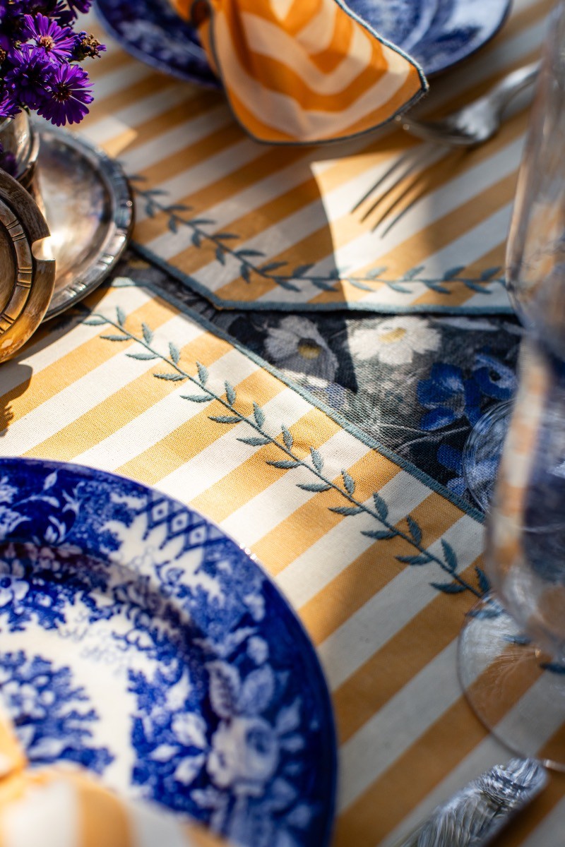 Lauro linen placemat – Stain resistant – Blue striped