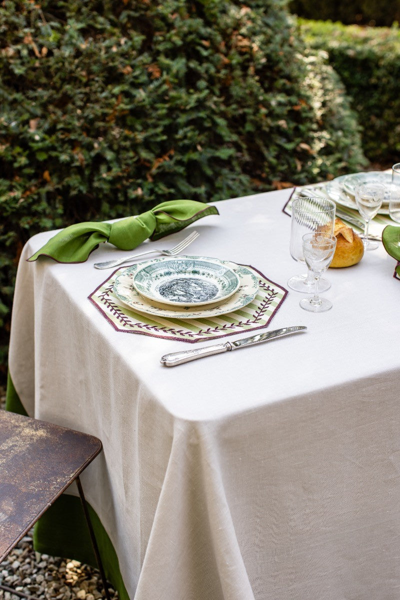 Stain-Resistant Linen Placemat – 50x35 cm - Green Stripes