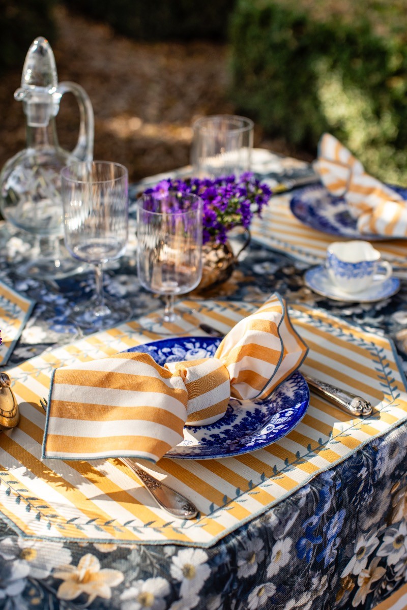 Lauro linen placemat – Stain resistant – Blue striped